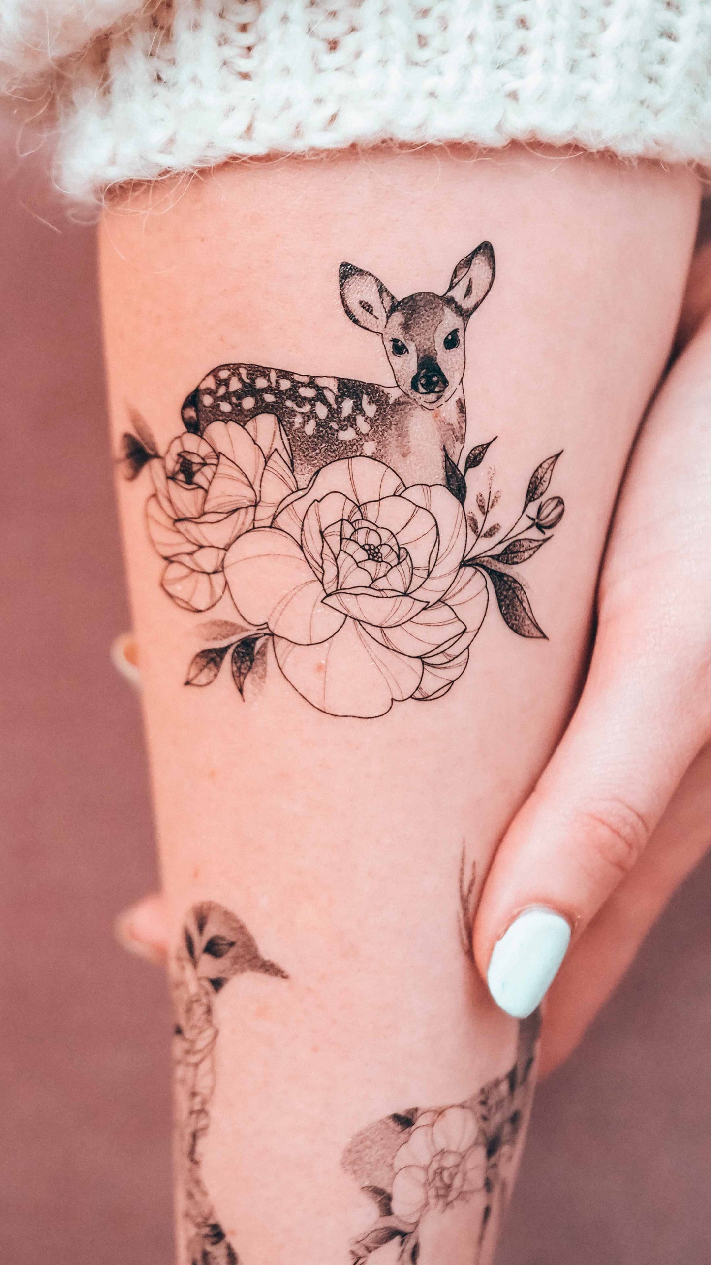 Animals bird kid deer wild floral, temporary tattoos
