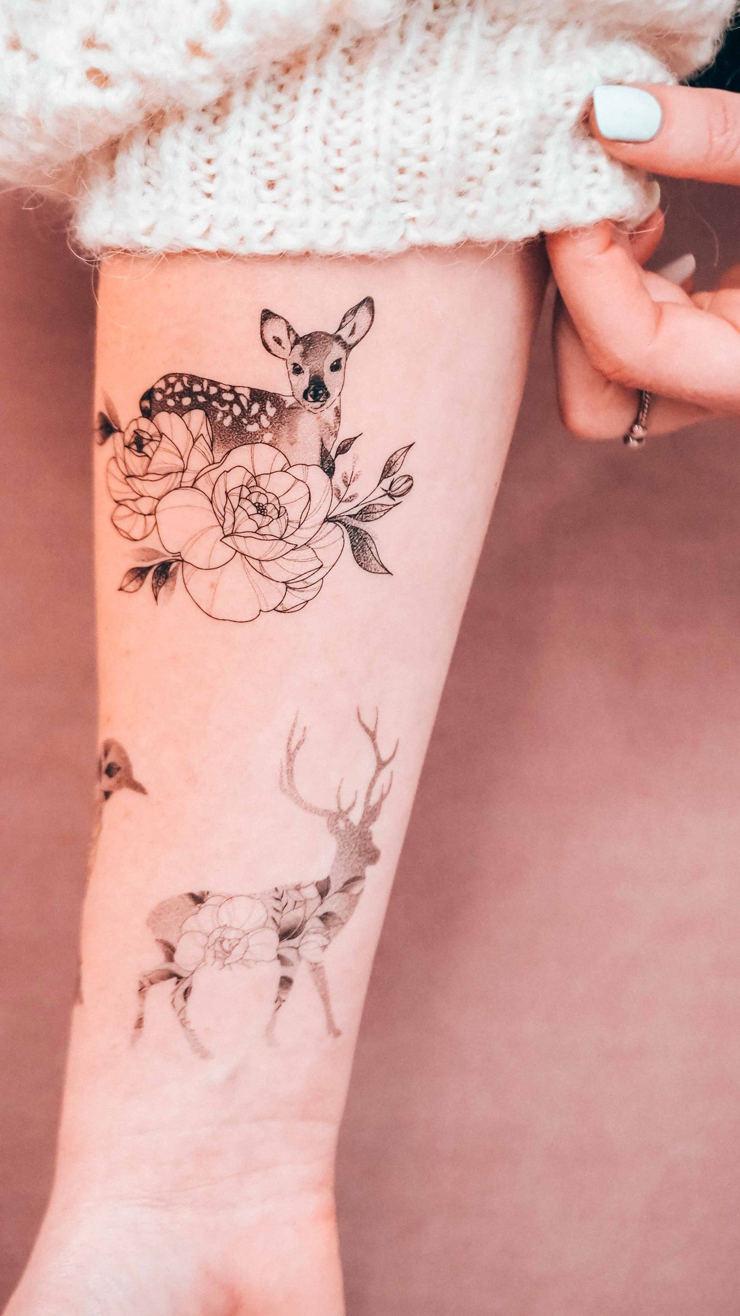 Animals bird kid deer wild floral, temporary tattoos