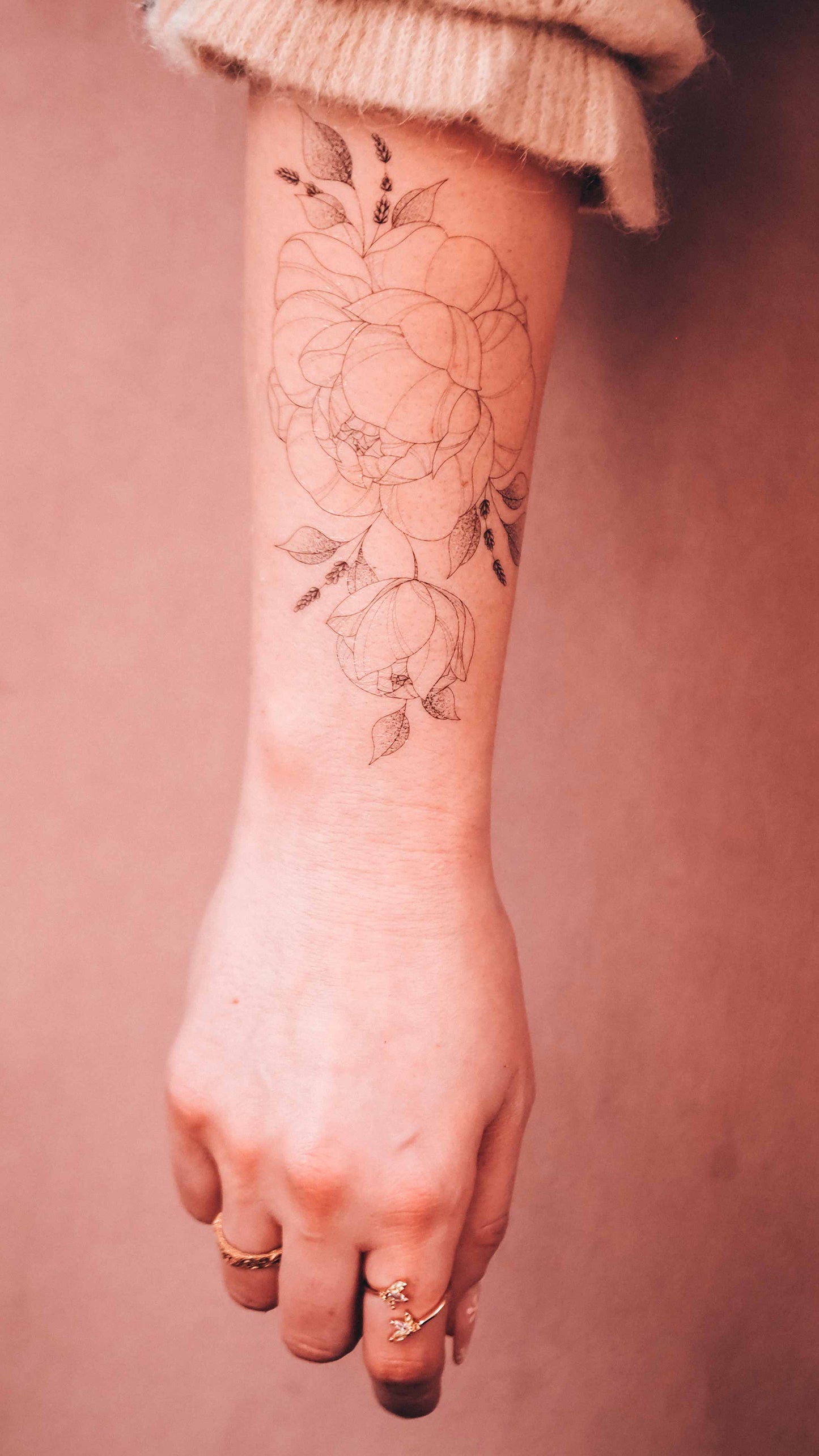 Floral peony butterfly lavender crescent, temporary tattoos