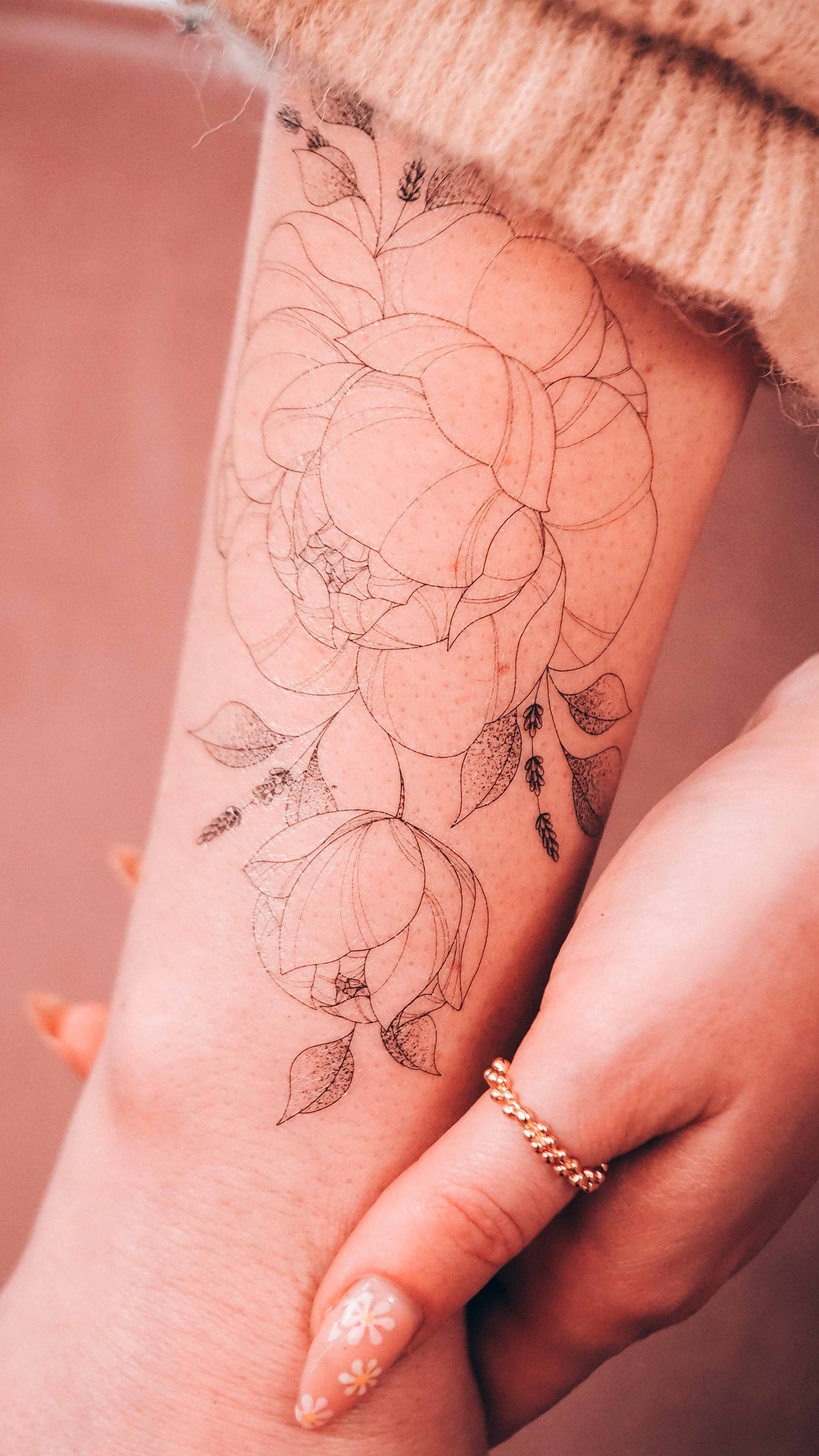 Floral peony butterfly lavender crescent, temporary tattoos